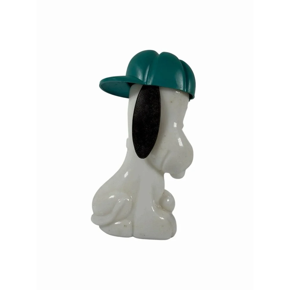 Vintage SNOOPY Milk Glass Dog AVON Bottle w Ball Cap  1969 Excalibur After Shave